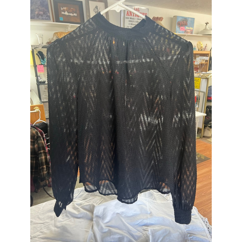 Free People Black Flowy Sheer Chevron Textured Blouse Womens Size XS EUC
